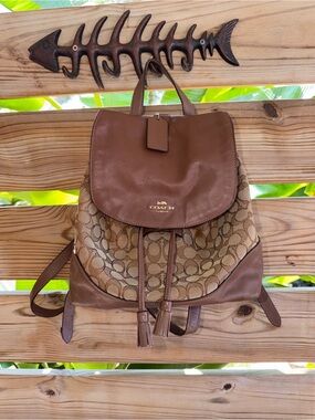 Coach Tan/Brown Signature Canvas & Leather Backpack